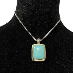 Howlite Center Pendant Necklace Rhodium Plated Rounded Edge Magnetic Clasp Silve